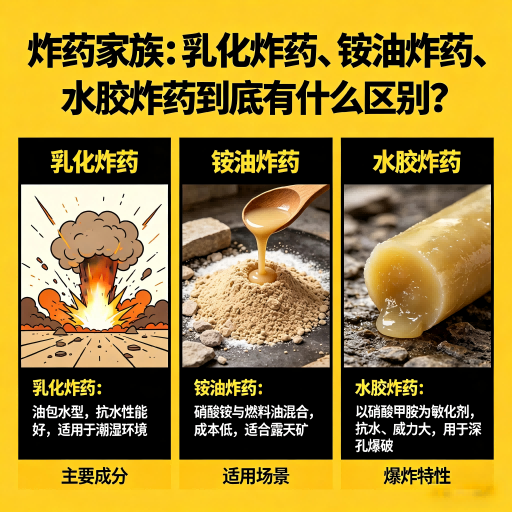 玛沁炸药家族：乳化炸药、铵油炸药、水胶炸药到底有什么区别？